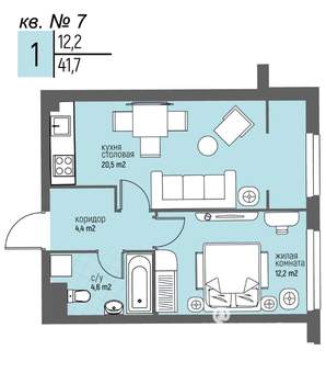 1-к квартира, вторичка, 42м2, 2/25 этаж