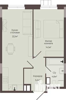 1-к квартира, строящийся дом, 46м2, 2/8 этаж