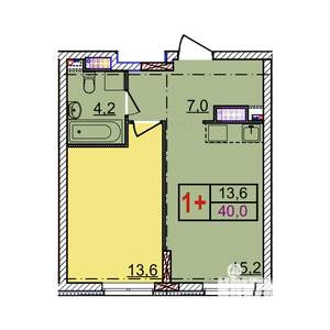 1-к квартира, строящийся дом, 40м2, 9/18 этаж