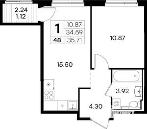 1-к квартира, вторичка, 36м2, 5/9 этаж