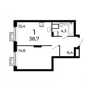 1-к квартира, вторичка, 39м2, 17/19 этаж