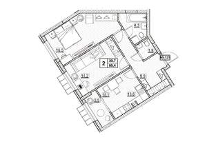 2-к квартира, строящийся дом, 60м2, 15/24 этаж
