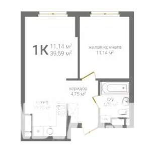 1-к квартира, строящийся дом, 40м2, 19/19 этаж