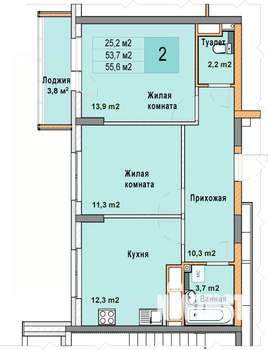 2-к квартира, вторичка, 56м2, 24/25 этаж