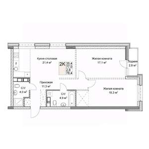 Студия квартира, вторичка, 78м2, 6/9 этаж