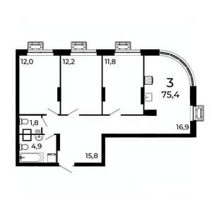 3-к квартира, вторичка, 75м2, 10/19 этаж
