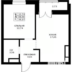 1-к квартира, строящийся дом, 39м2, 18/24 этаж