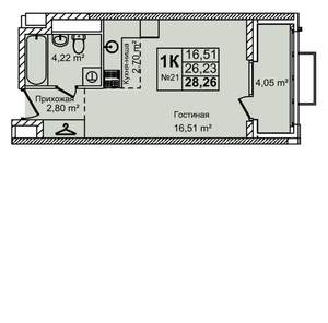 Студия квартира, строящийся дом, 28м2, 3/16 этаж