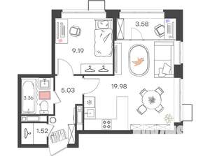 1-к квартира, вторичка, 43м2, 3/21 этаж