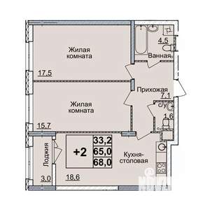 2-к квартира, вторичка, 68м2, 18/20 этаж