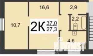 2-к квартира, вторичка, 37м2, 2/2 этаж