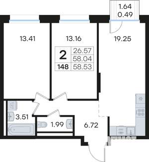 2-к квартира, вторичка, 59м2, 4/13 этаж
