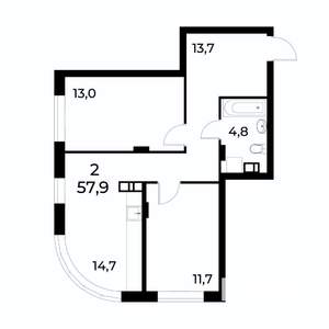2-к квартира, вторичка, 58м2, 11/19 этаж