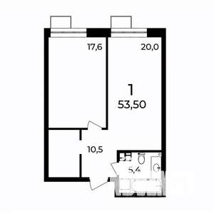 1-к квартира, вторичка, 53м2, 5/9 этаж