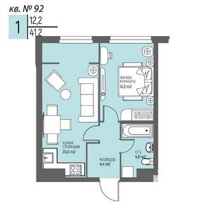 1-к квартира, вторичка, 41м2, 8/25 этаж