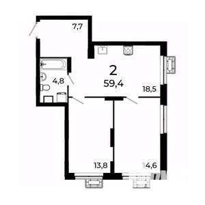 2-к квартира, вторичка, 59м2, 4/19 этаж