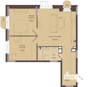 2-к квартира, строящийся дом, 61м2, 4/8 этаж