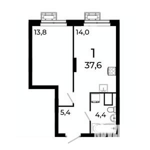 1-к квартира, вторичка, 38м2, 8/19 этаж