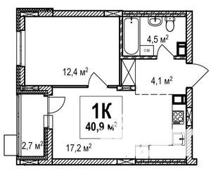 1-к квартира, строящийся дом, 41м2, 16/18 этаж