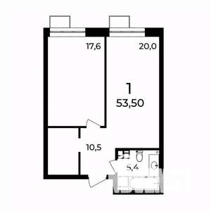 1-к квартира, вторичка, 53м2, 9/9 этаж