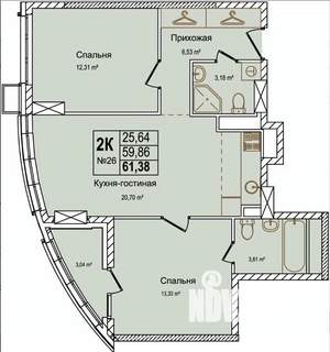 2-к квартира, вторичка, 63м2, 7/17 этаж