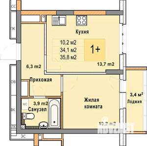 1-к квартира, вторичка, 36м2, 18/25 этаж