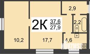 2-к квартира, вторичка, 38м2, 2/2 этаж
