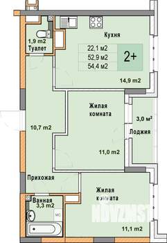 2-к квартира, вторичка, 54м2, 15/25 этаж