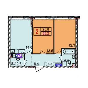 2-к квартира, строящийся дом, 55м2, 11/18 этаж