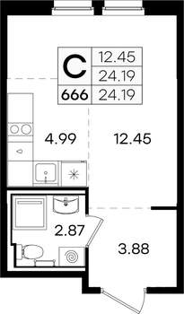 Студия квартира, вторичка, 24м2, 5/9 этаж