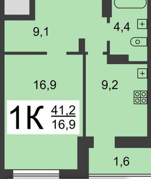 1-к квартира, вторичка, 40м2, 9/19 этаж