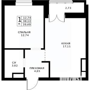 1-к квартира, строящийся дом, 39м2, 13/24 этаж