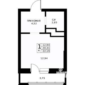 Студия квартира, строящийся дом, 22м2, 13/24 этаж