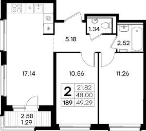 2-к квартира, вторичка, 49м2, 7/9 этаж