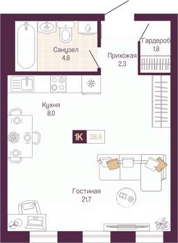 Студия квартира, вторичка, 39м2, 2/19 этаж