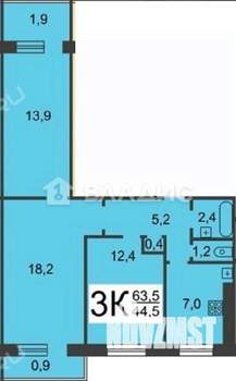 3-к квартира, вторичка, 64м2, 8/9 этаж