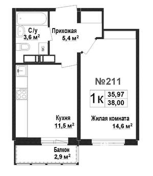 1-к квартира, вторичка, 36м2, 1/17 этаж