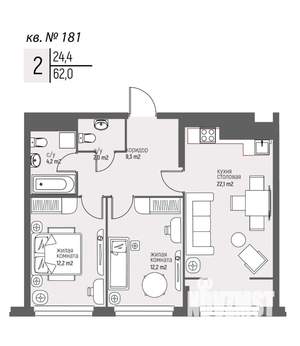 2-к квартира, вторичка, 62м2, 17/25 этаж