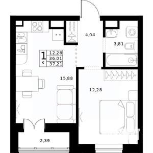 1-к квартира, вторичка, 37м2, 11/24 этаж