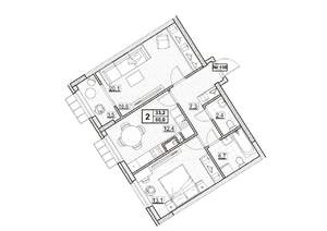 2-к квартира, строящийся дом, 60м2, 13/24 этаж
