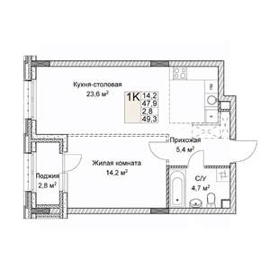 Студия квартира, вторичка, 49м2, 2/9 этаж