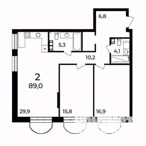 2-к квартира, вторичка, 89м2, 9/9 этаж