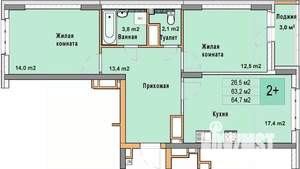 2-к квартира, вторичка, 65м2, 25/25 этаж