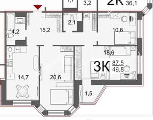 3-к квартира, вторичка, 88м2, 7/17 этаж