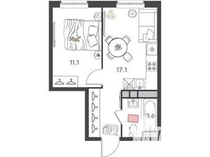 1-к квартира, вторичка, 32м2, 1/4 этаж