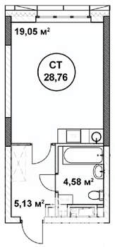 Студия квартира, строящийся дом, 29м2, 5/22 этаж