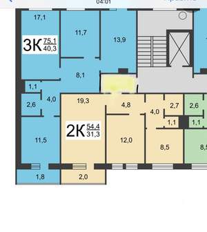 2-к квартира, вторичка, 54м2, 1/10 этаж