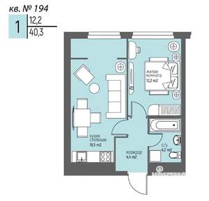 1-к квартира, вторичка, 40м2, 19/25 этаж