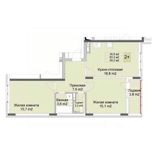 2-к квартира, строящийся дом, 65м2, 5/10 этаж