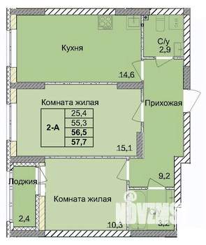 2-к квартира, вторичка, 57м2, 1/18 этаж